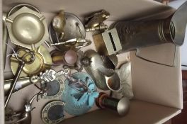 Assorted brassware to include a verdigris sundial