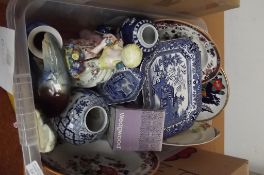 Assorted ceramics to include blue and white, ginge