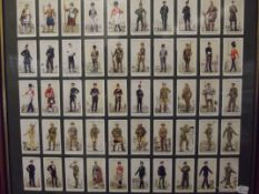 Framed and mounted Will's cigarette cards with gla