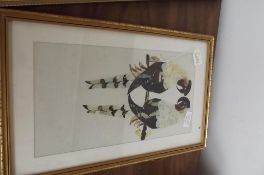 Framed butterfly wing picture of parrots