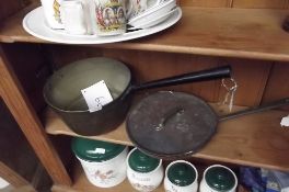 Large brass pan and one other