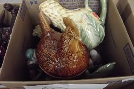 Assorted ceramics to include a treacle glazed hen
