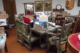 Very heavy rustic garden table with six chairs