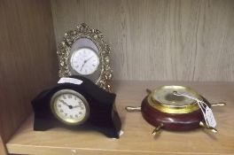 Barometer in the form of a ship's wheel and 2 cloc