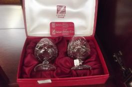 2 crystal brandy glasses, boxed