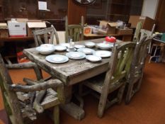 Large rustic garden table and four chairs