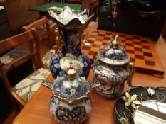 2 lidded pots and a vase