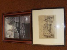 Etching of Bury grammar school together with Antho