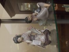 Oriental Lladro figure A/F together with a Nao fig