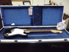 Electric guitar in plush fitted case