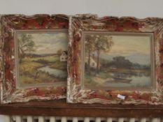 Pair of oil on board paintings