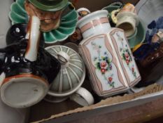 Box of ceramics to include small Toby jugs and Goe