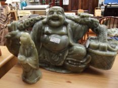 Large heavy soapstone buddha and one other