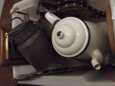 Mixed box of metal ware to include a barometer