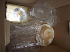 Box of glass ware to include a clock