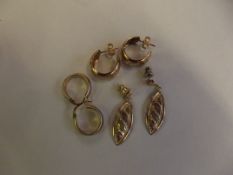 3 pairs of 9ct gold earrings, 5.3 grams