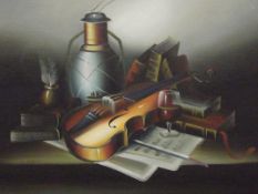 Oil on canvas signed L Habady, still life with COA