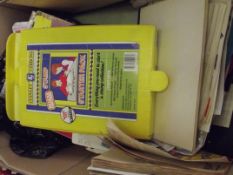 Box of stamp album and loose stamps