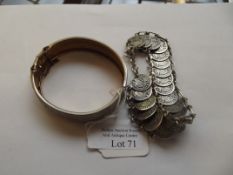 Silver bangle together with silver coin bracelet