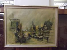 Oil on canvas, city scene, by Ben Maile