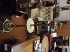 Large and heavy onyx and brass oil lamp