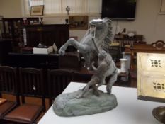 Spelter figure of man and horse