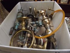Box of vintage brass taps and others