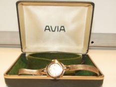 Ladies Avia 9ct gold case and strap wristwatch tot