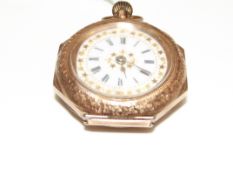 14ct yellow gold cased fob watch with cream white