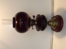 Victorian oil lamp with ceramic base, brass and da