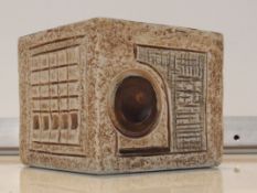 Troika cube vase textured beige ground signed for