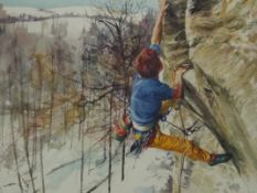 Edwin Shraker (20th century), watercolour depicting a rock climber ' `Creag-A-Barns near Polney