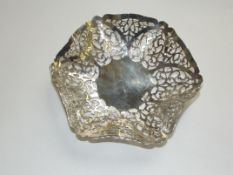 Silver bonbon dish, hexagonal form with pierced de