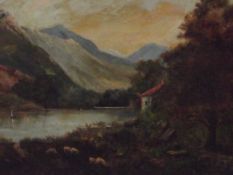 Tom Booth, (Early 20th century) oil on canvas lake and mountain scene, signed set in a gilt frame,