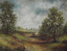 Ian Anthony Grubrani (20th century) oil on canvas, rural scene with figure and horse, 76cm x 100cm