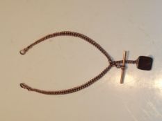 9ct rose gold Albert chain with T-bar approx 43 gr