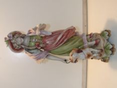 German ceramic bisque figure group, lady and a dog 44 cm high