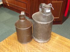 Two British Rail oil cans, one retaining original