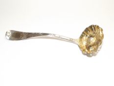 George III silver sifting spoon, bright cut decora