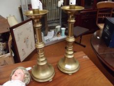 Pair of brass church candlesticks