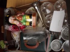 Assorted glass and ceramics to include a plated tr
