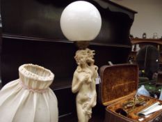 Figural table lamp with globe shade