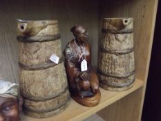 Resin figure together with two Hillstonia vases