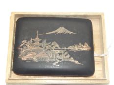 Japanese cigarette case with a etched montane/town