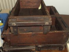 Five vintage pine crates