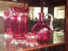 Victorian cranberry glass vase together with a sal