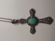 925 Silver Celtic cross with central stone on a si