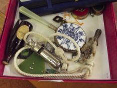 Box of collectables to include an A.R.P whistle