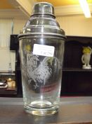 Vintage cocktail shaker with etched cockerel to bo