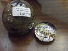 Edwardian glass paperweight together with a later